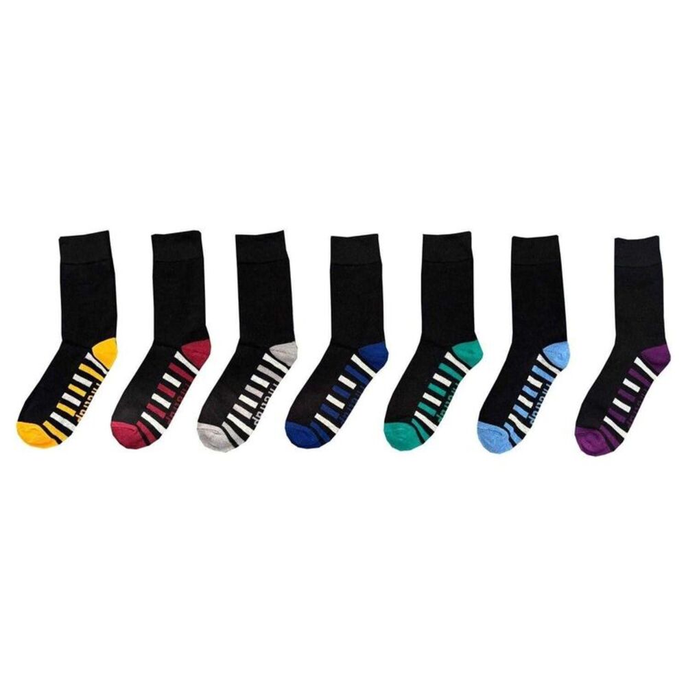Firetrap Mens Striped Crew Socks (Pack of 7) / Classic Black